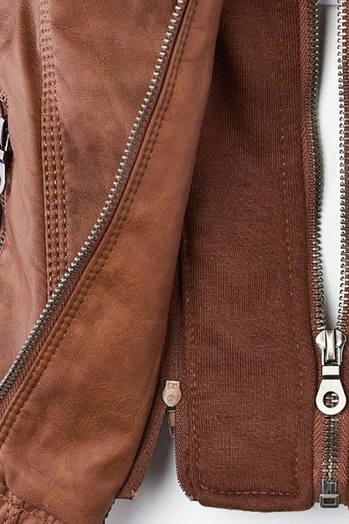 Women’s Jacket | Hooded Leather Look with Zip - 5