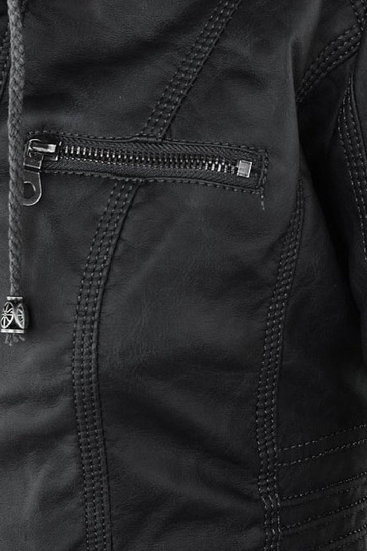 Women’s Jacket | Hooded Leather Look with Zip - 8