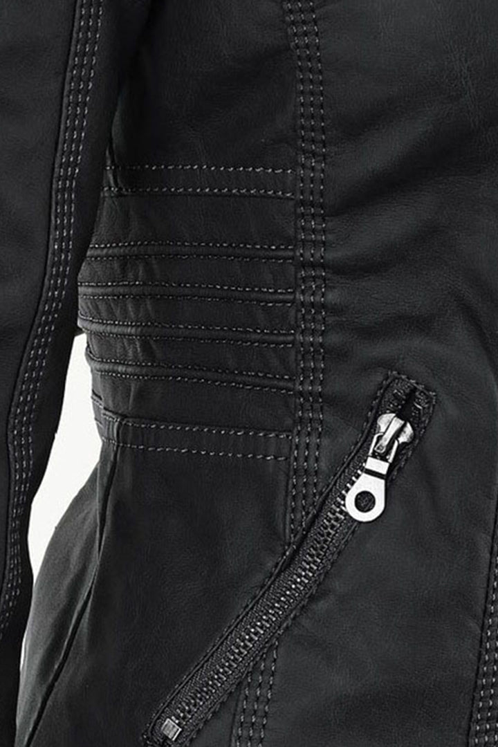 Women’s Jacket | Hooded Leather Look with Zip - 9