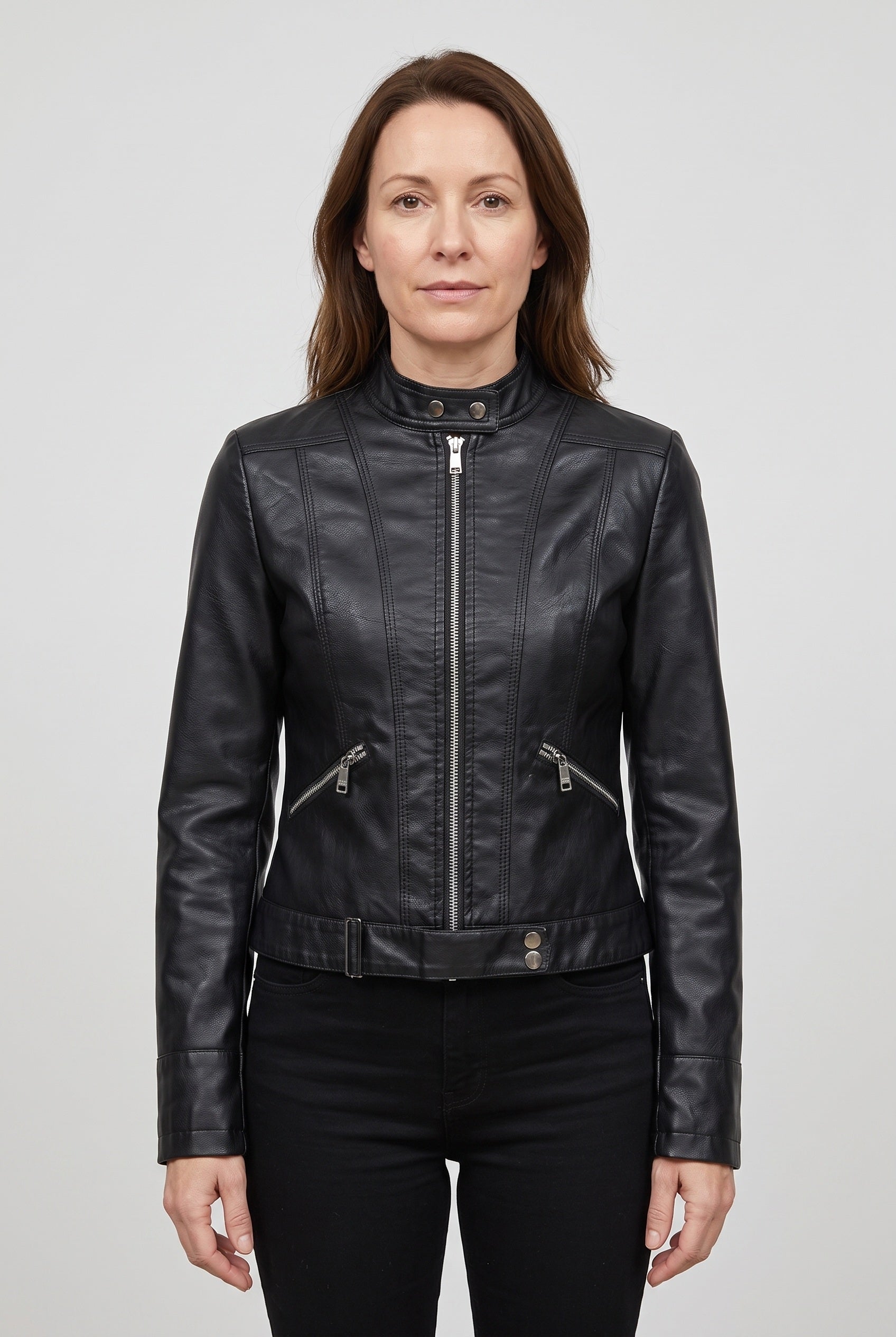Women's Jacket | Leather-Look Biker - Black