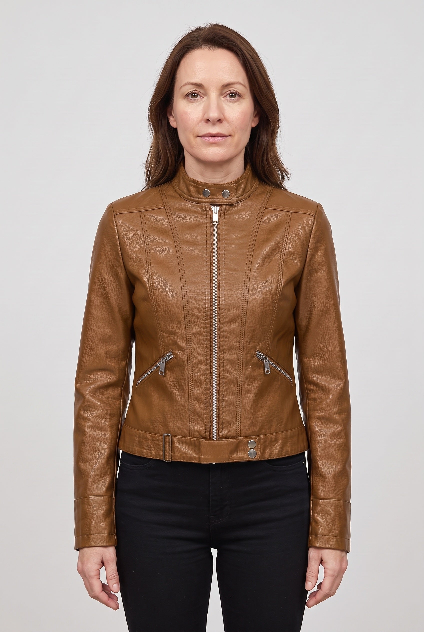 Women's Jacket | Leather-Look Biker - Camel