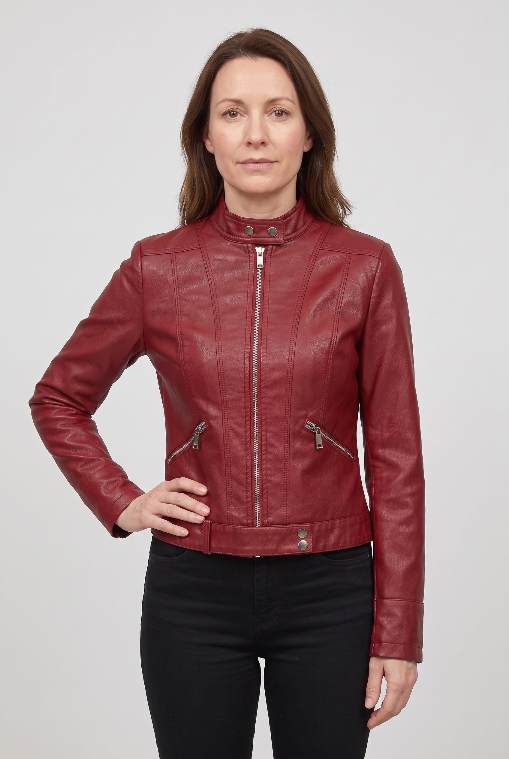 Women's Jacket | Leather-Look Biker - Red