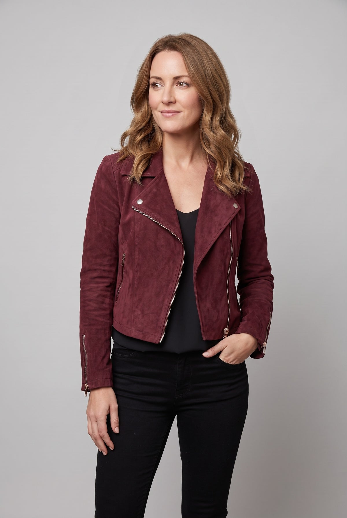 Women's Jacket | Suede-Look Cropped Biker - 28