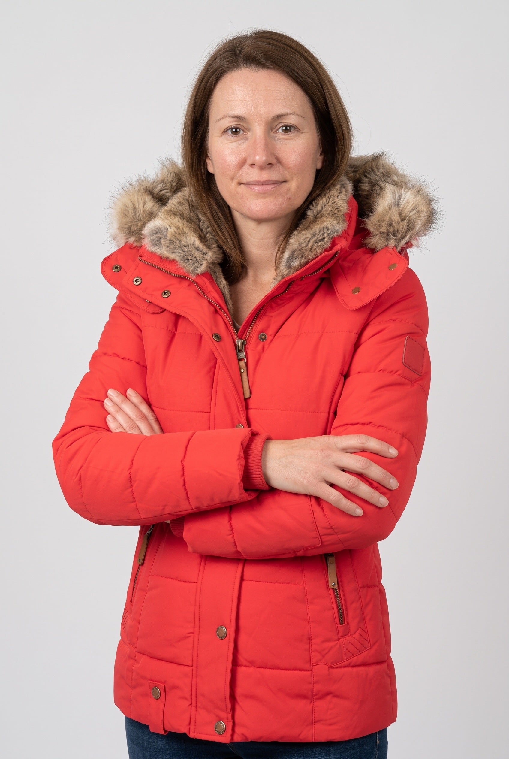 Women's Jacket | Faux Fur Hood Quilted - Red