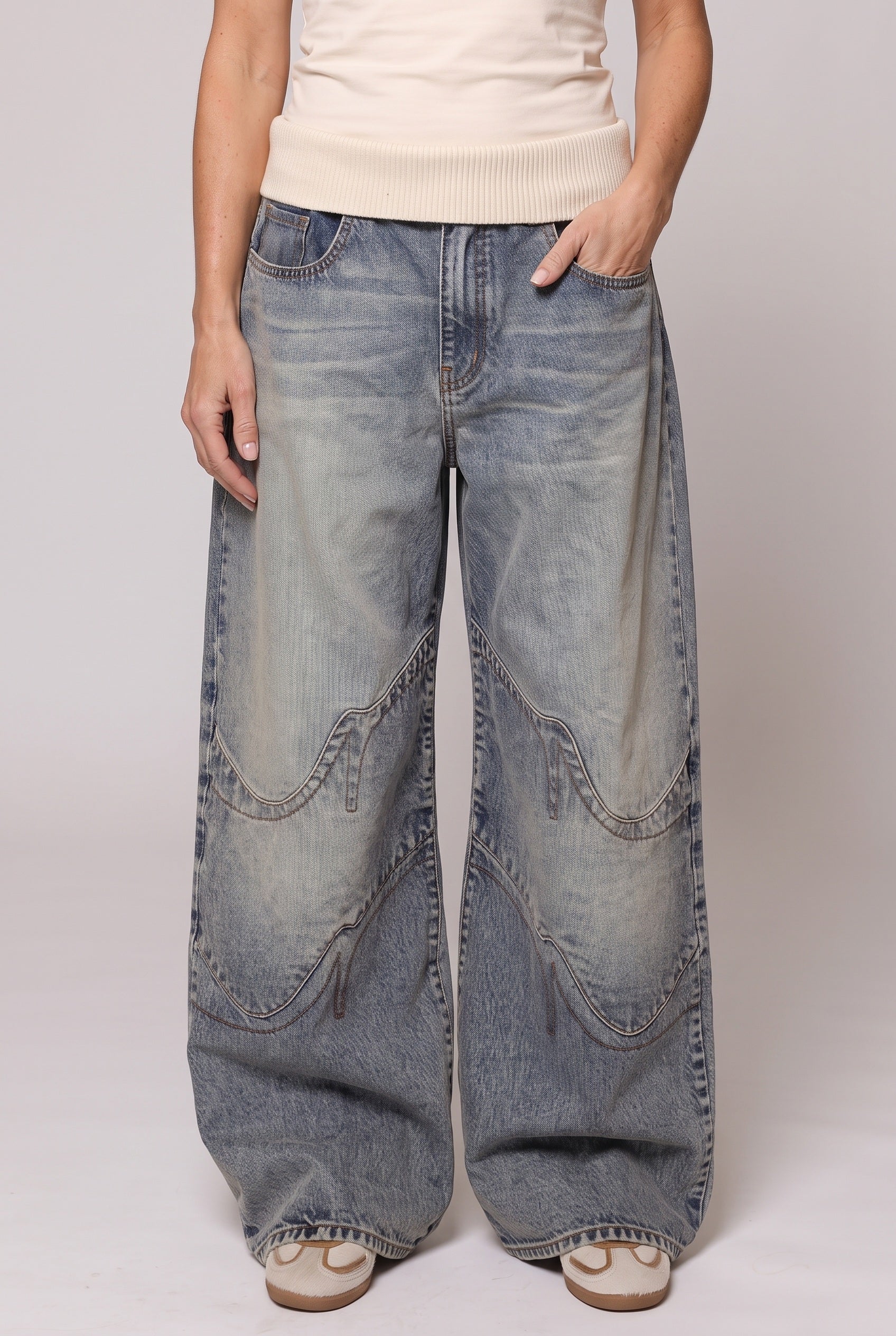 Women's Jeans | Baggy Wide Leg Washed - Blue lower