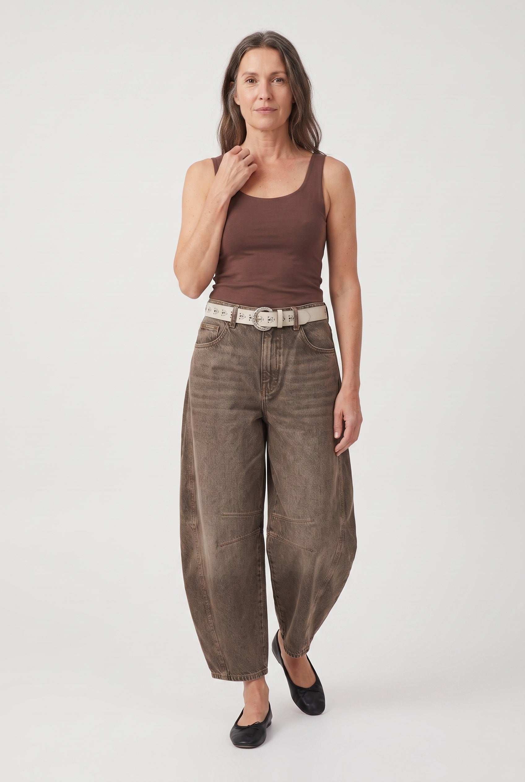 Women's Jeans | Barrel Leg Ankle Length - Camel
