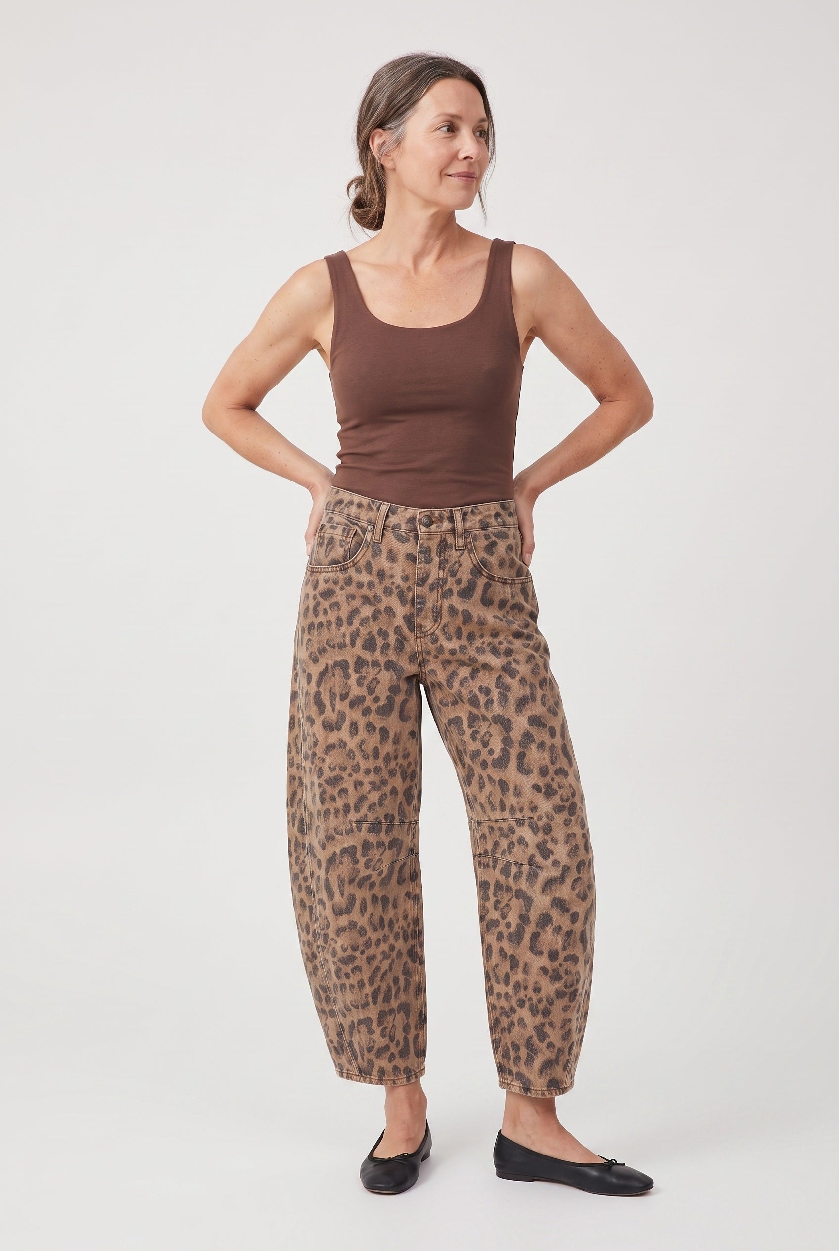 Women's Jeans | Barrel Leg Ankle Length - Leopard
