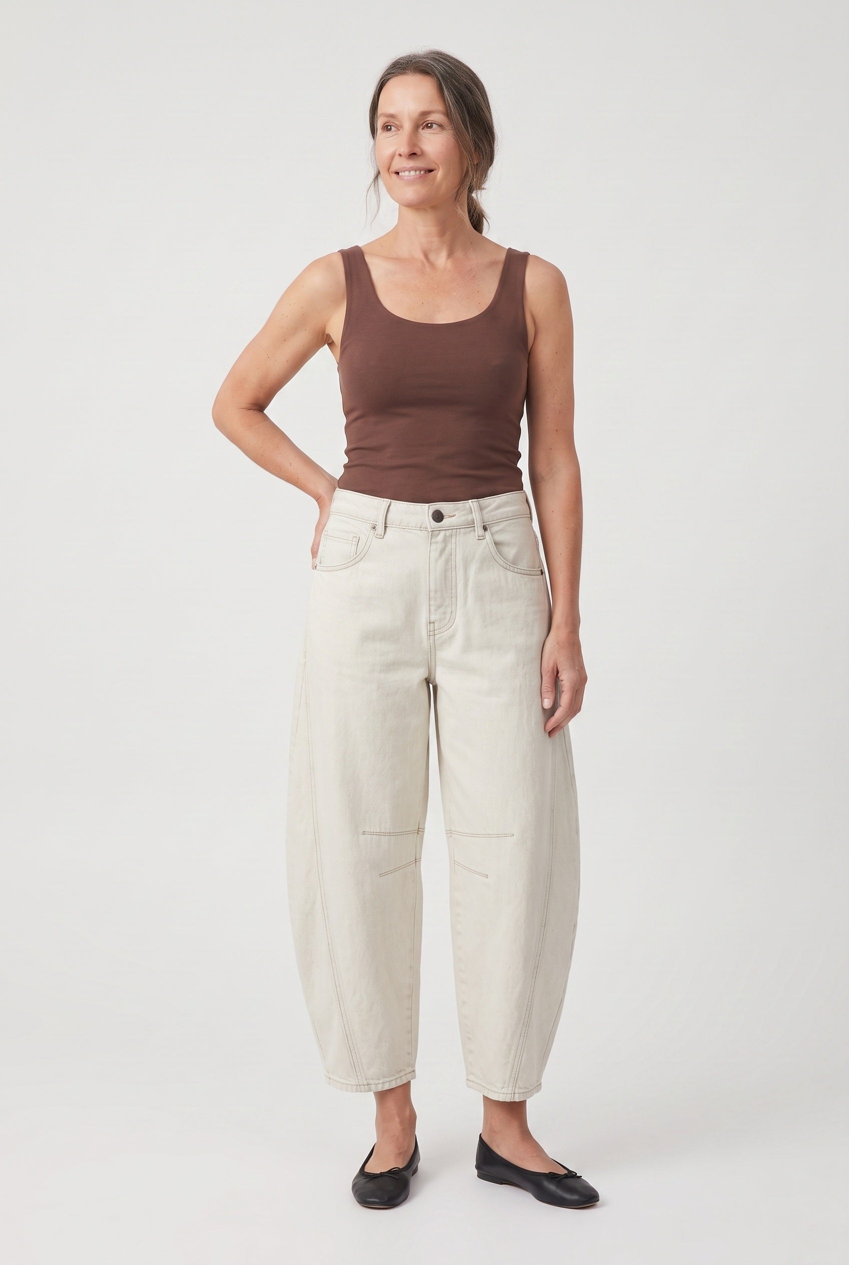 Women's Jeans | Barrel Leg Ankle Length - White