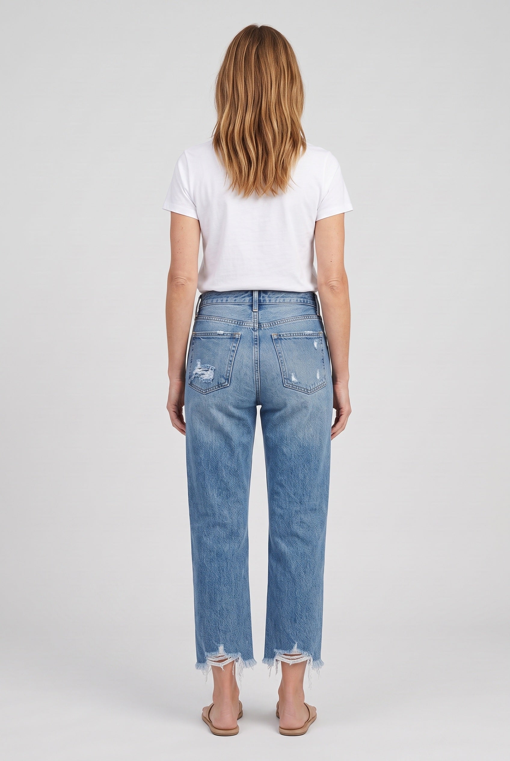 Women's Jeans | Straight Leg Cropped Fringed - 3