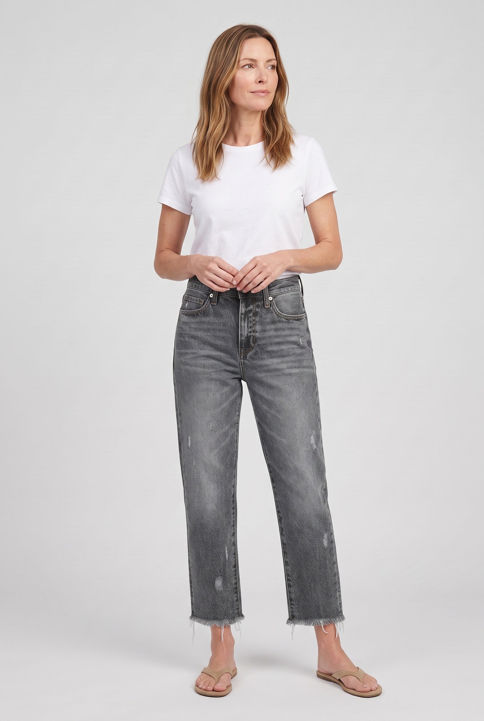 Women's Jeans | Straight Leg Cropped Fringed - 7