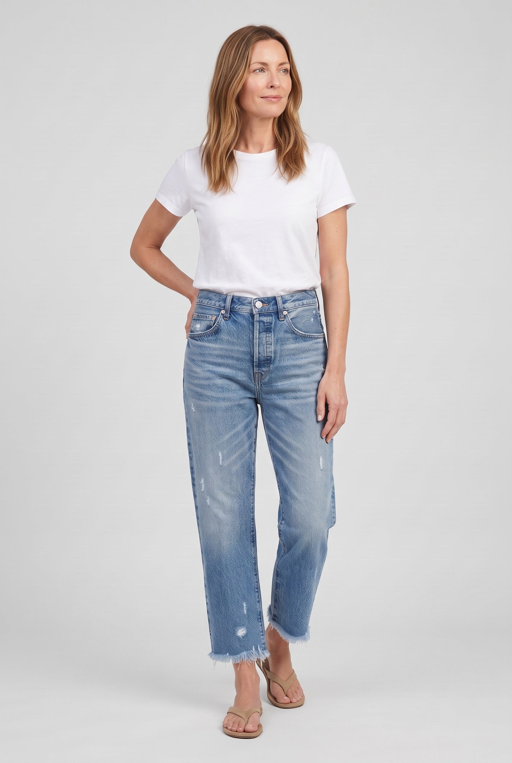 Women's Jeans | Straight Leg Cropped Fringed - 8