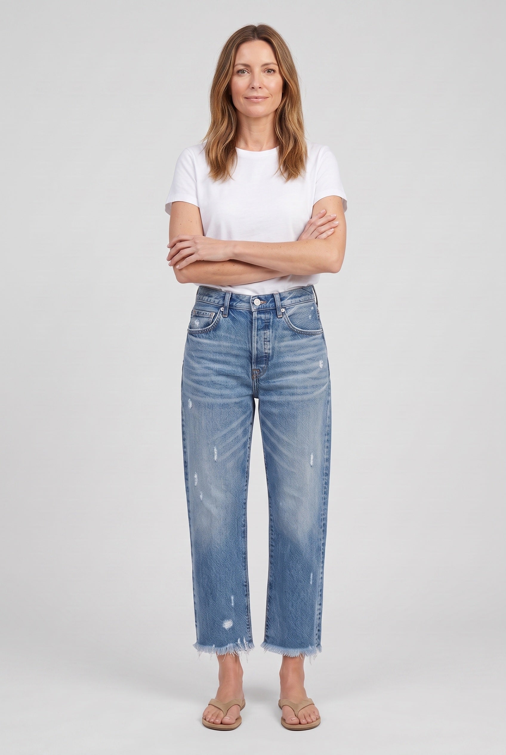 Women's Jeans | Straight Leg Cropped Fringed - 9