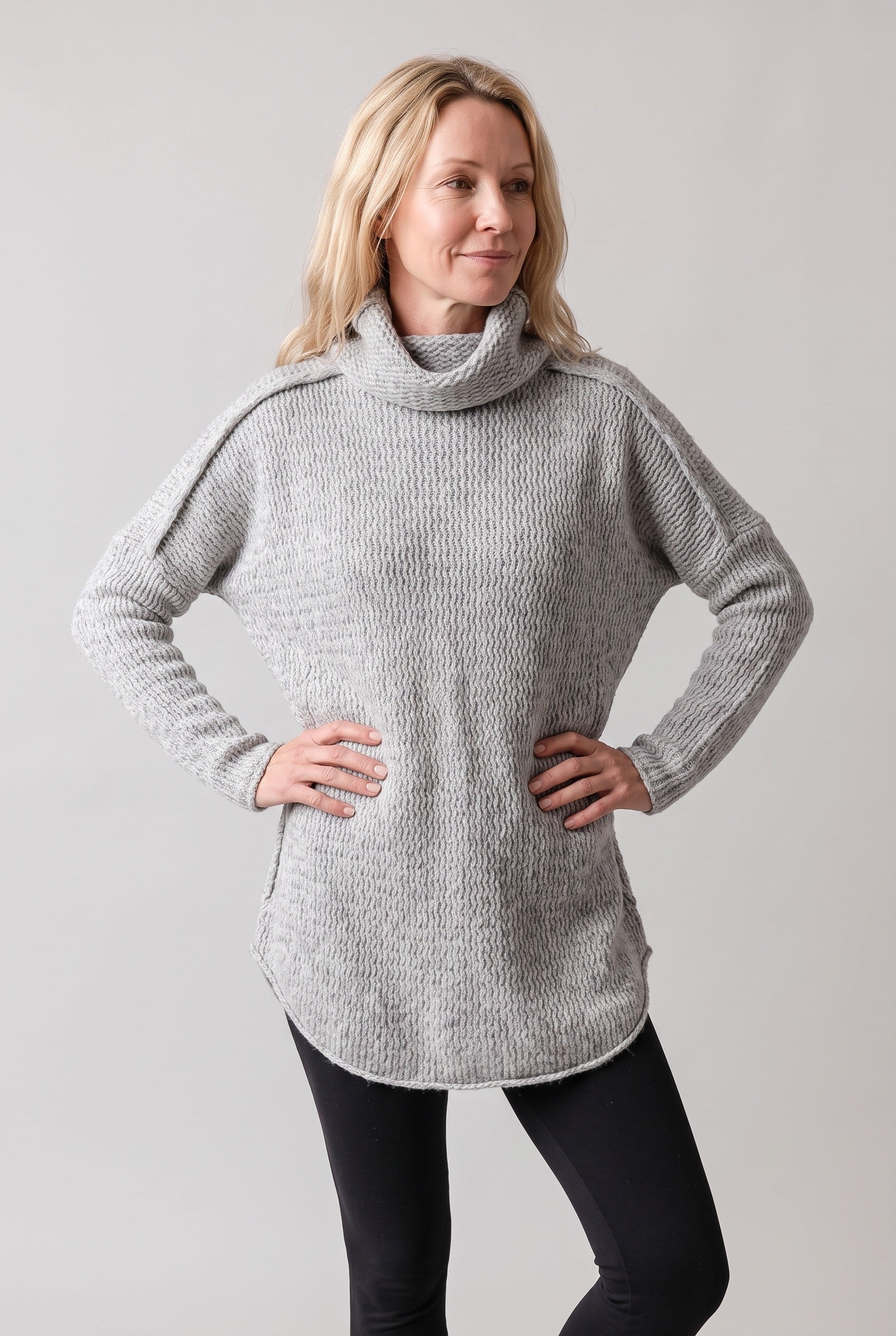 Women's Jumper Dress | Chunky Knit Funnel Neck - Grey