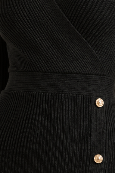 Women's Jumper Dress | Ribbed Side-Button Slit - 2