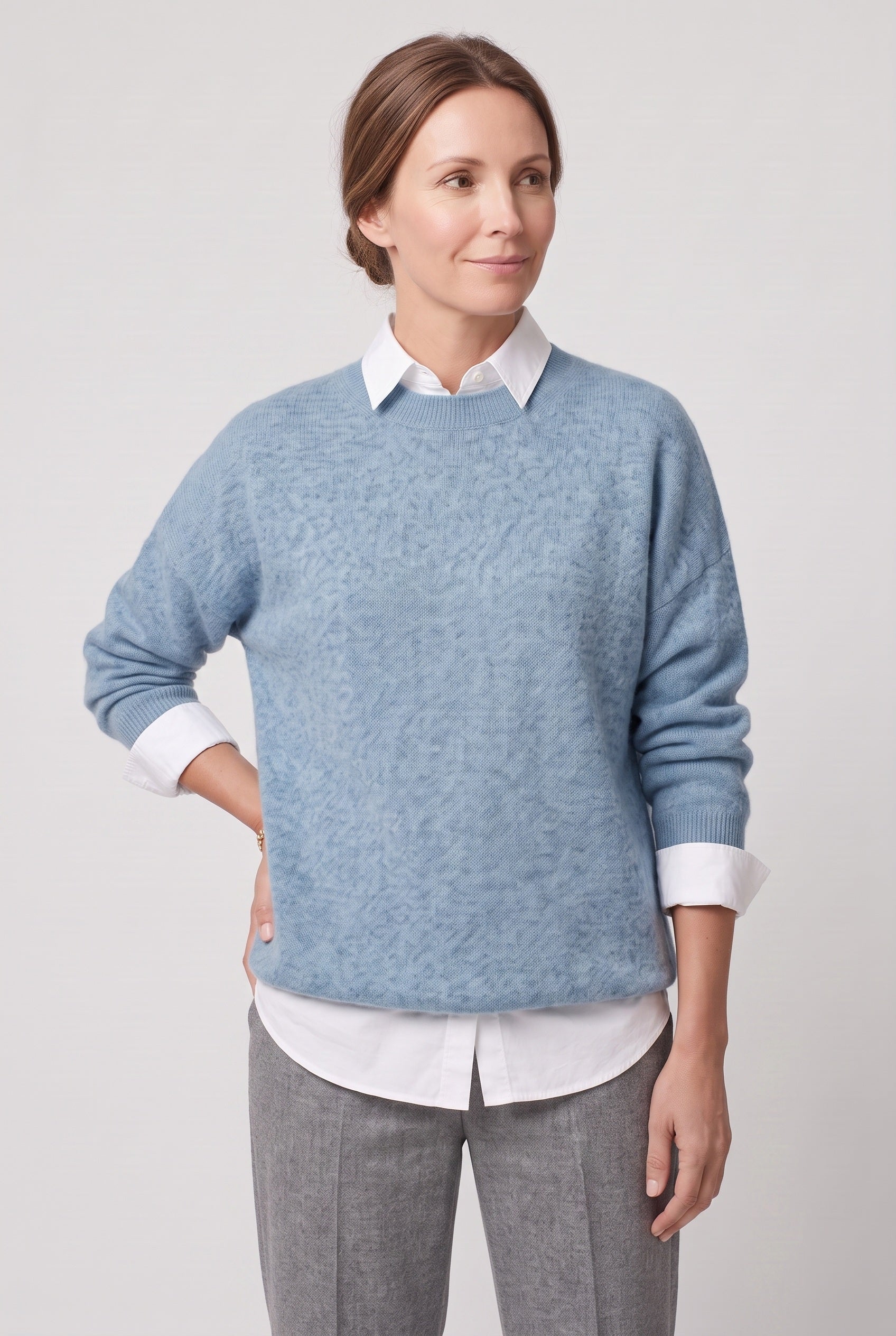 Women's Jumper | Dropped Shoulder with Ribbed Trims - Blue