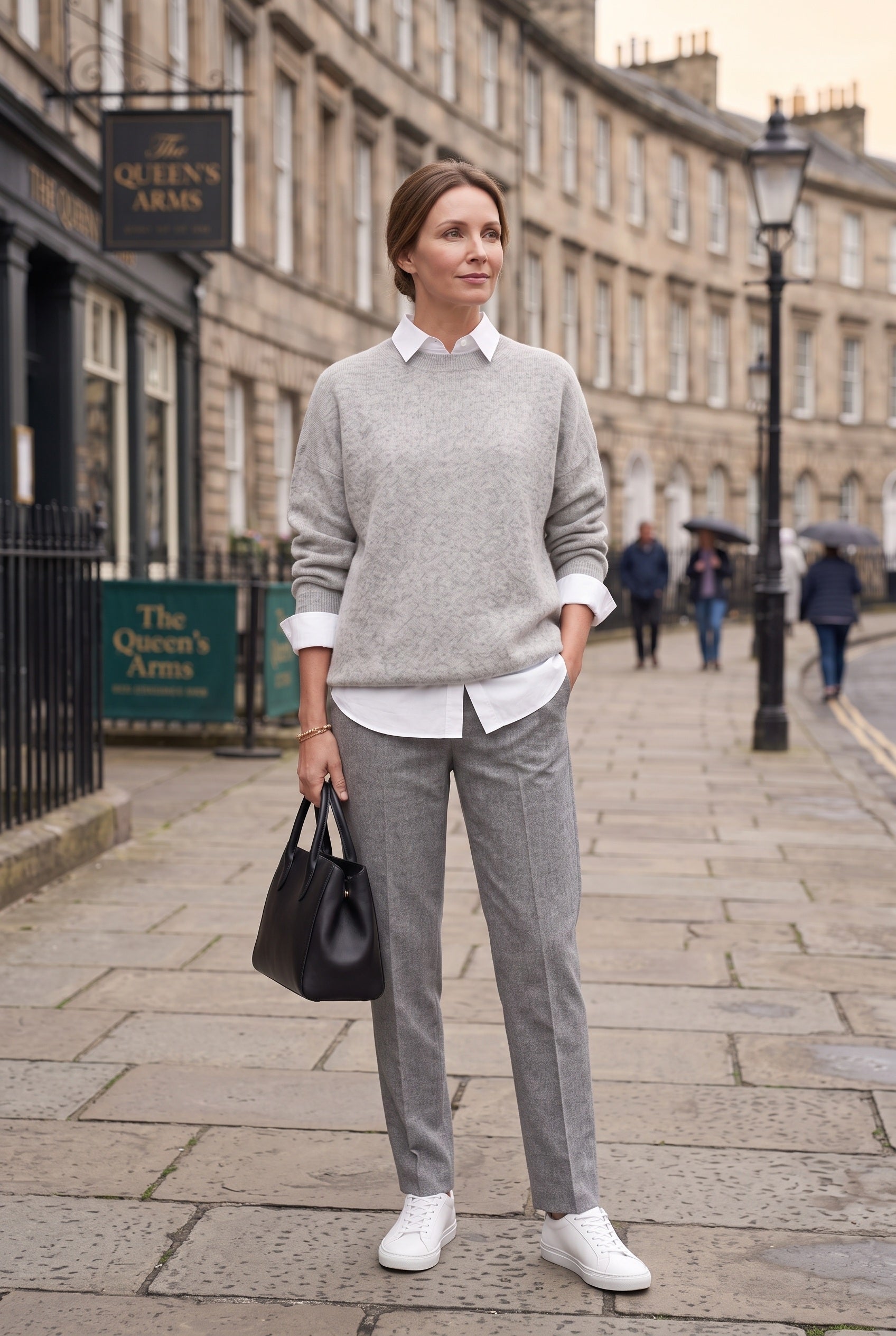 Women's Jumper | Dropped Shoulder with Ribbed Trims - Grey lifestyle