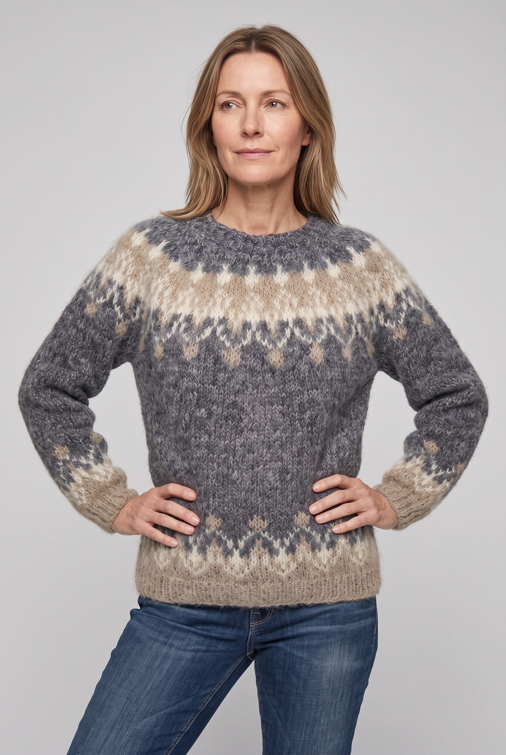 Women's Jumper | Knitted Nordic Snowflake - Grey
