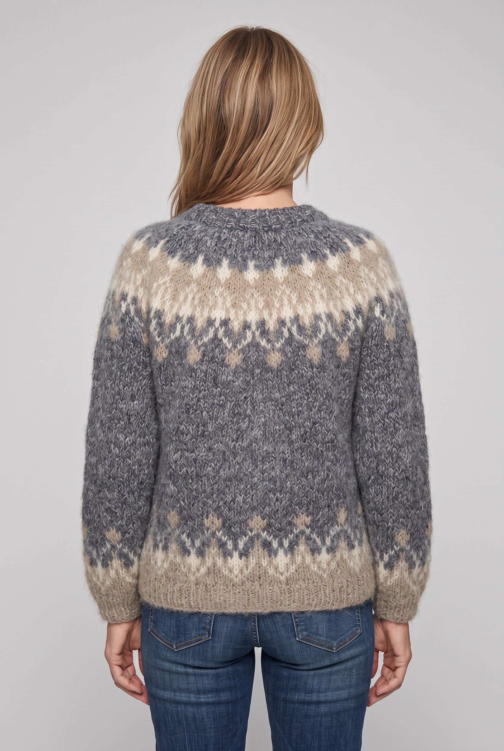 Women's Jumper | Knitted Nordic Snowflake - Grey back