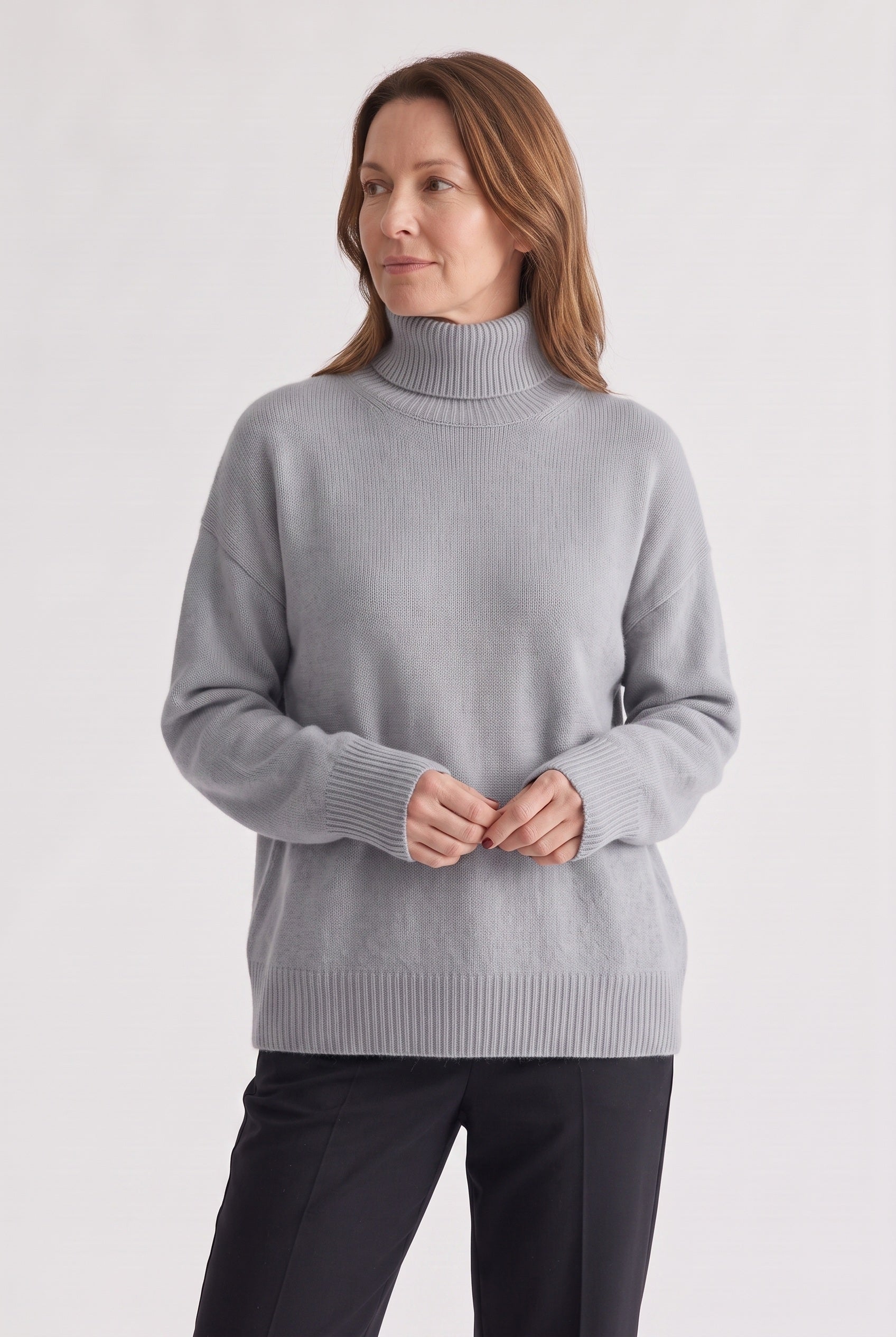 Women's Jumper | Oversized Roll Neck with Ribbed Trims - Grey