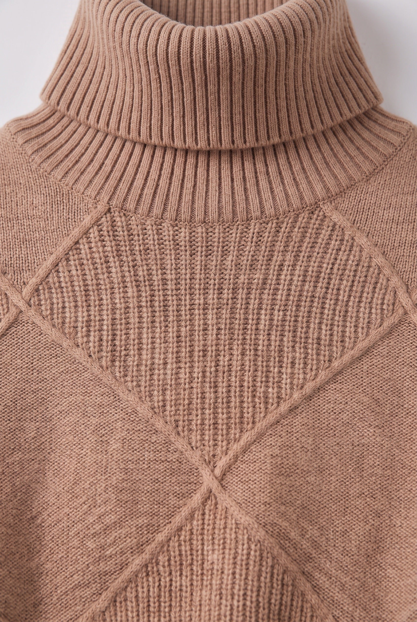 Women's Jumper | Roll Neck with Diamond Knit - Brown detail