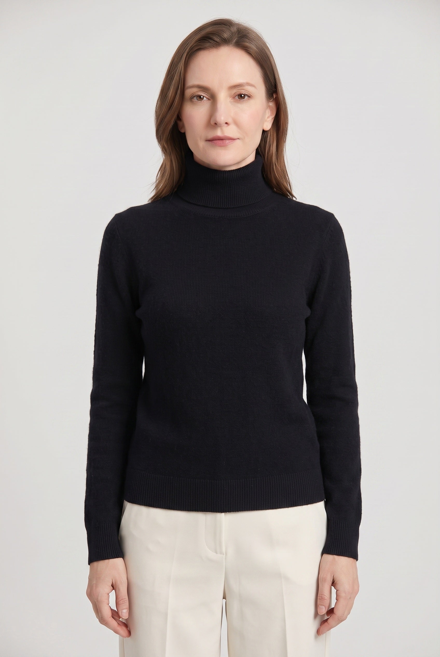 Women's Jumper | Roll Neck with Ribbed Trims - Black