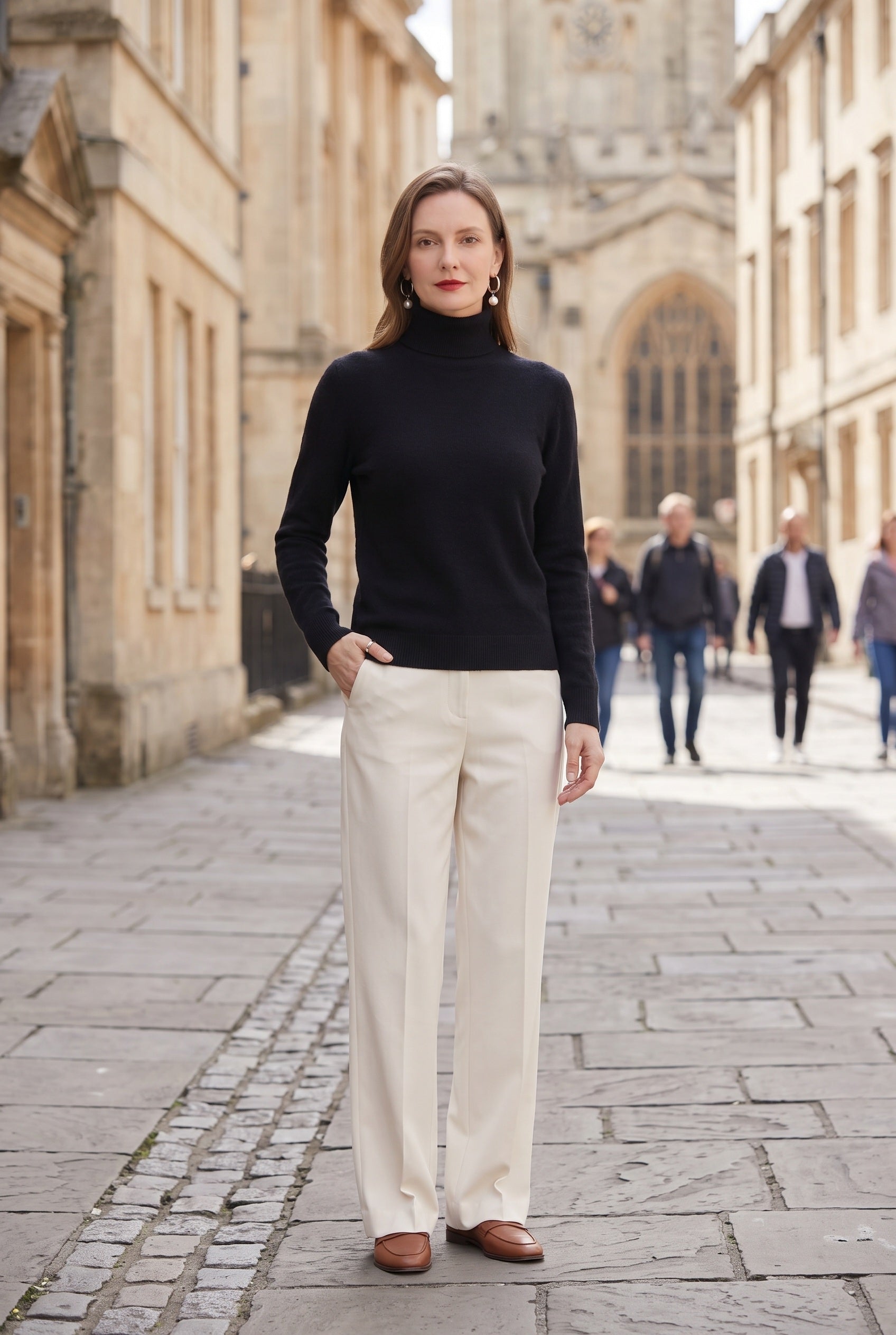 Women's Jumper | Roll Neck with Ribbed Trims - Black lifestyle