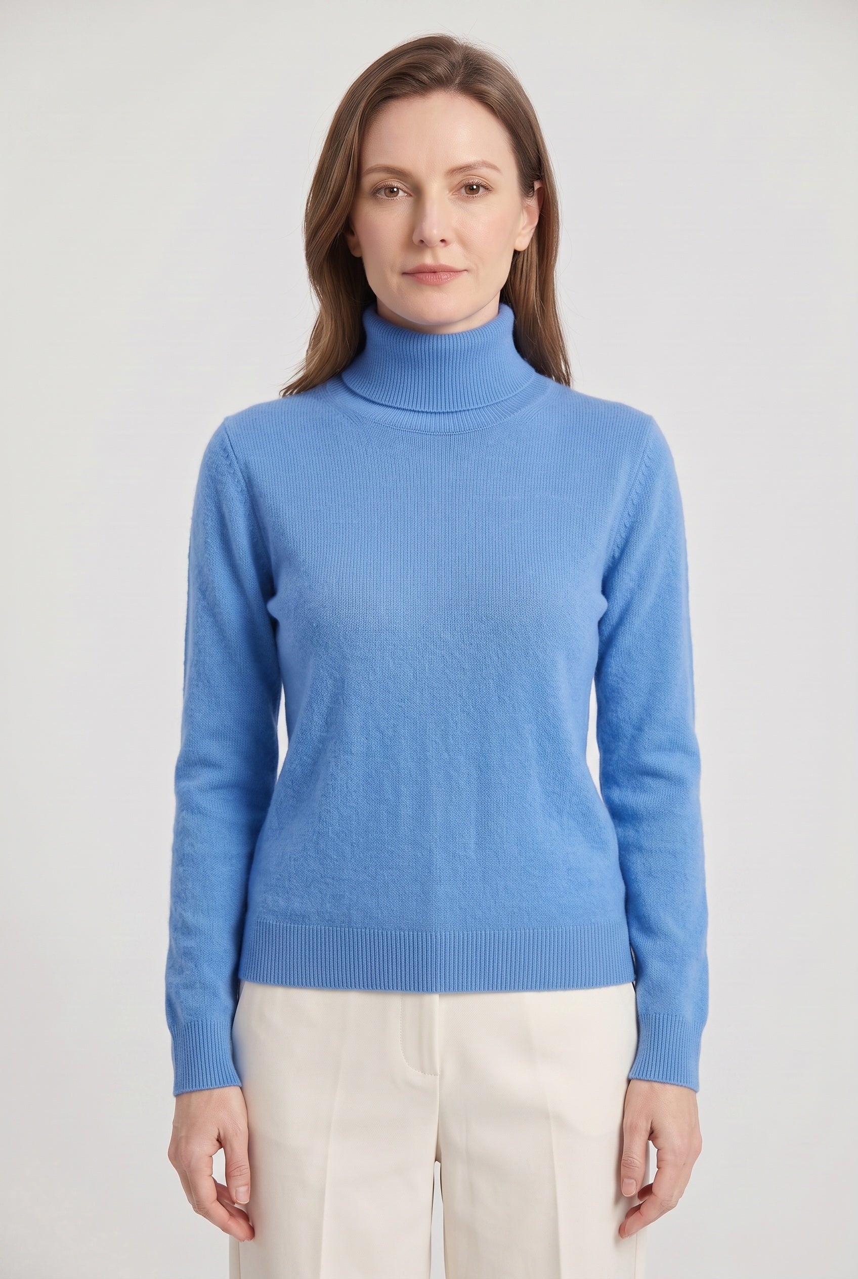 Women's Jumper | Roll Neck with Ribbed Trims - Blue