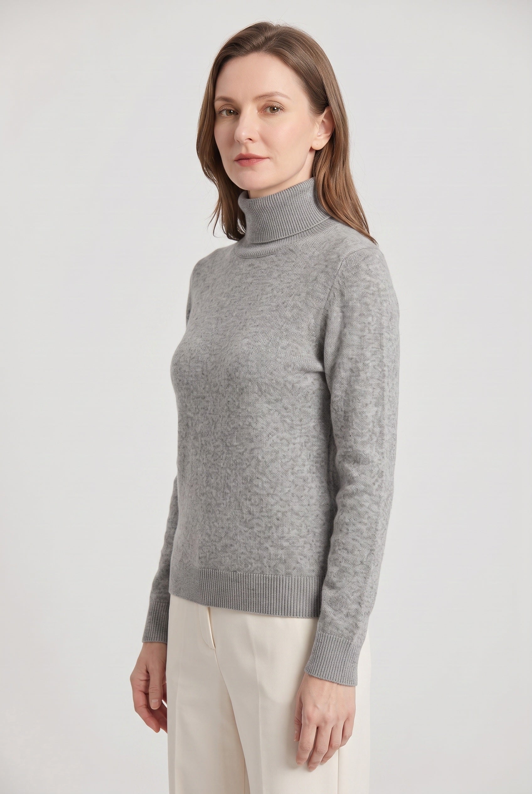 Women's Jumper | Roll Neck with Ribbed Trims - Grey