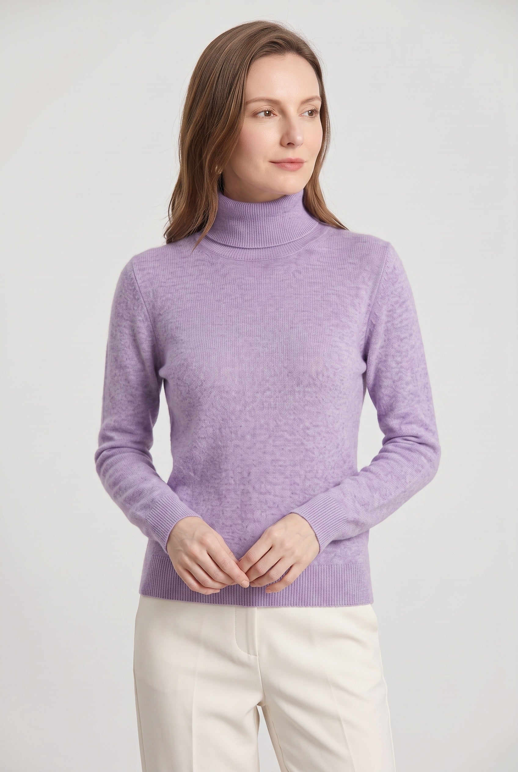 Women's Jumper | Roll Neck with Ribbed Trims - Light Purple