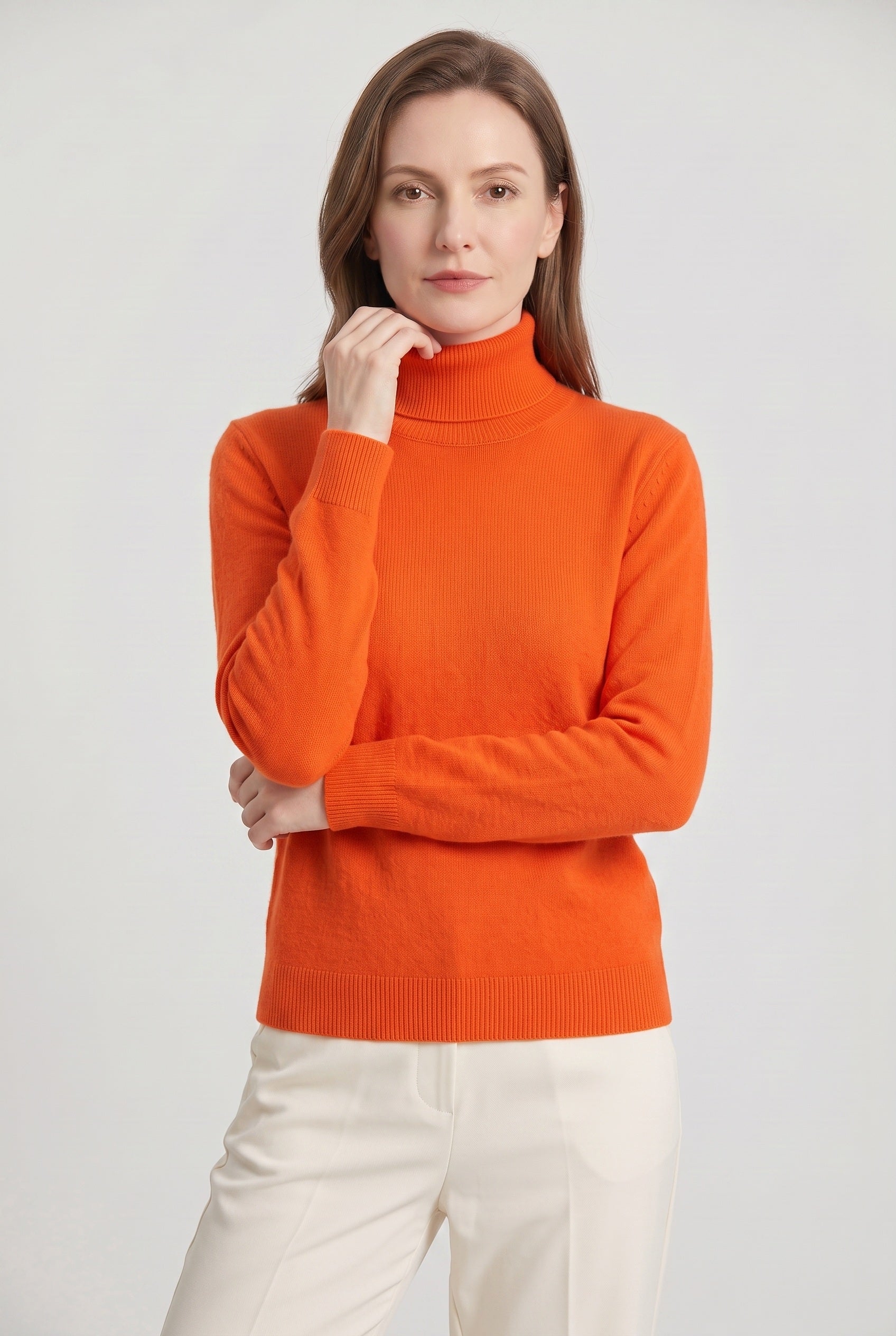 Women's Jumper | Roll Neck with Ribbed Trims - Orange