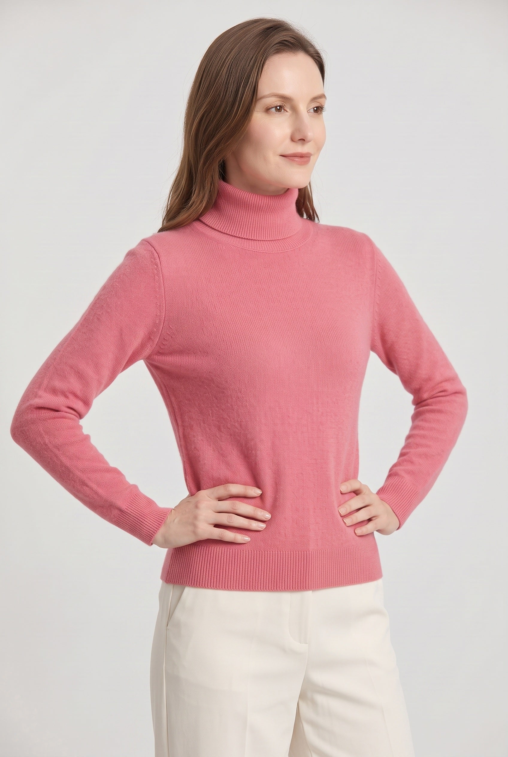 Women's Jumper | Roll Neck with Ribbed Trims - Pink