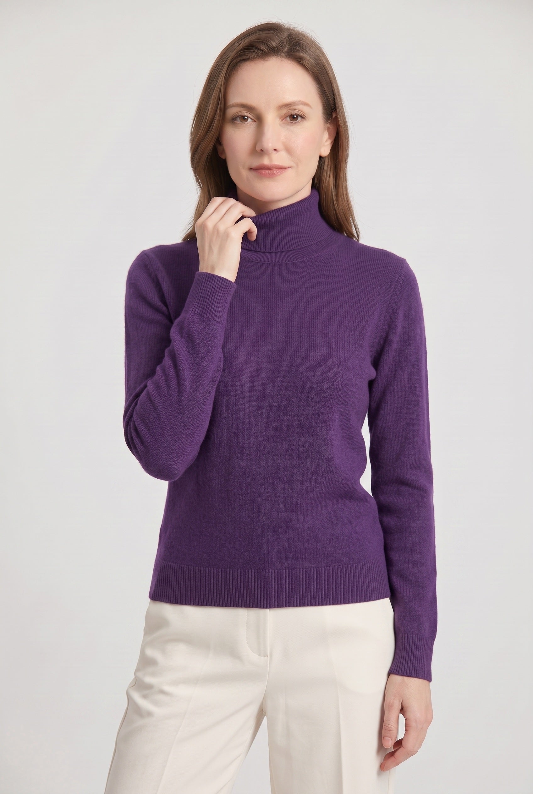 Women's Jumper | Roll Neck with Ribbed Trims - Purple