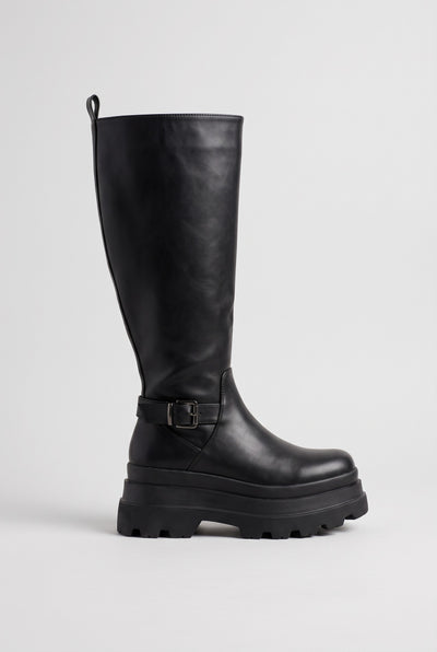 Women's Knee High Boots | Chunky Lug Sole - Black