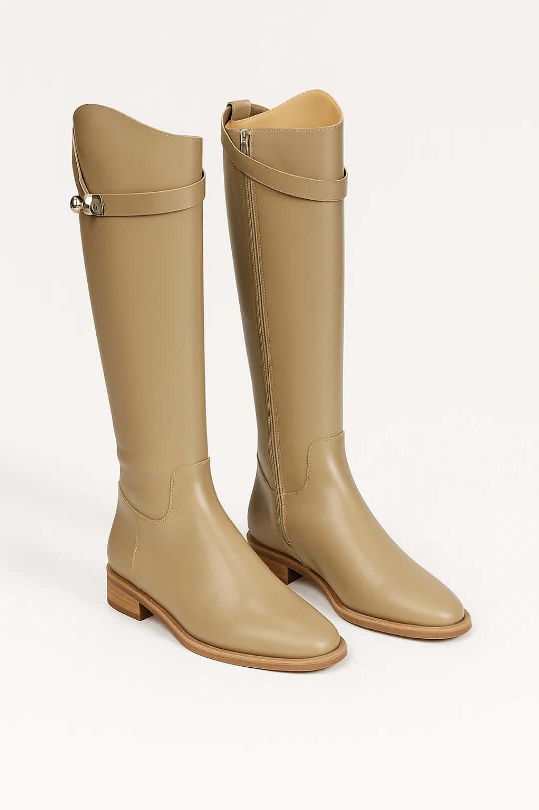 Women's Knee High Boots | Flat Buckle Strap - 2