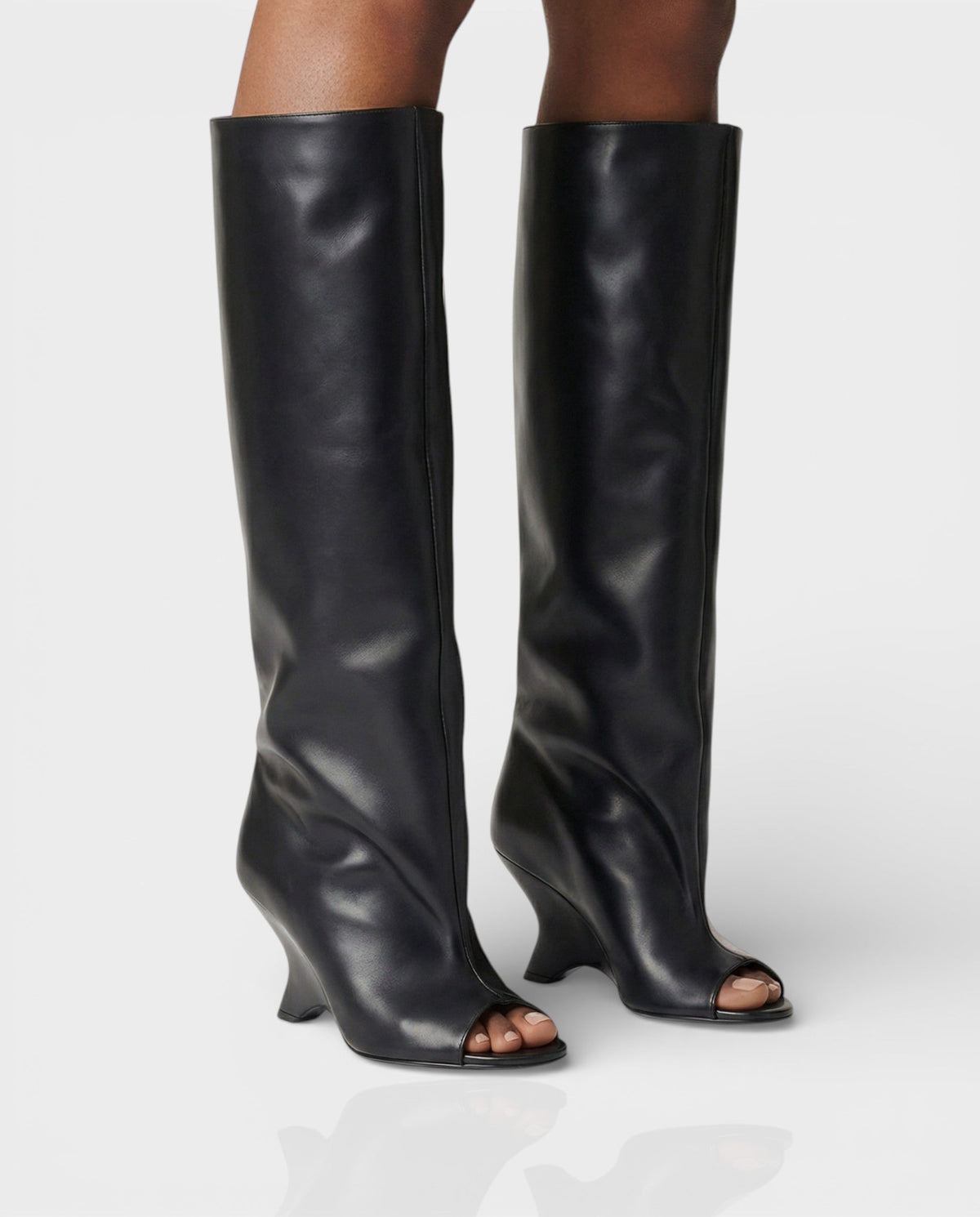 Women's Knee High Boots | Peep Toe Wedge - 1