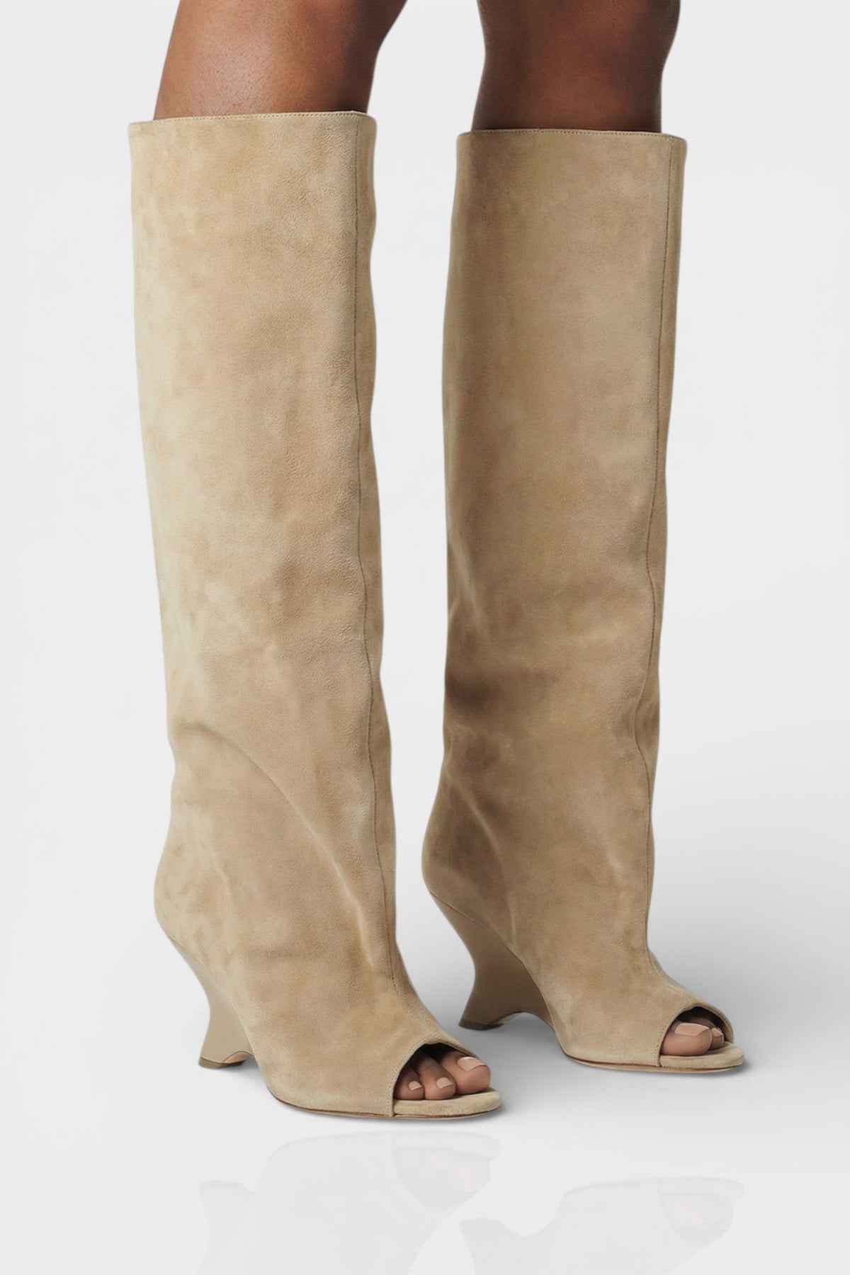 Women's Knee High Boots | Peep Toe Wedge - 2