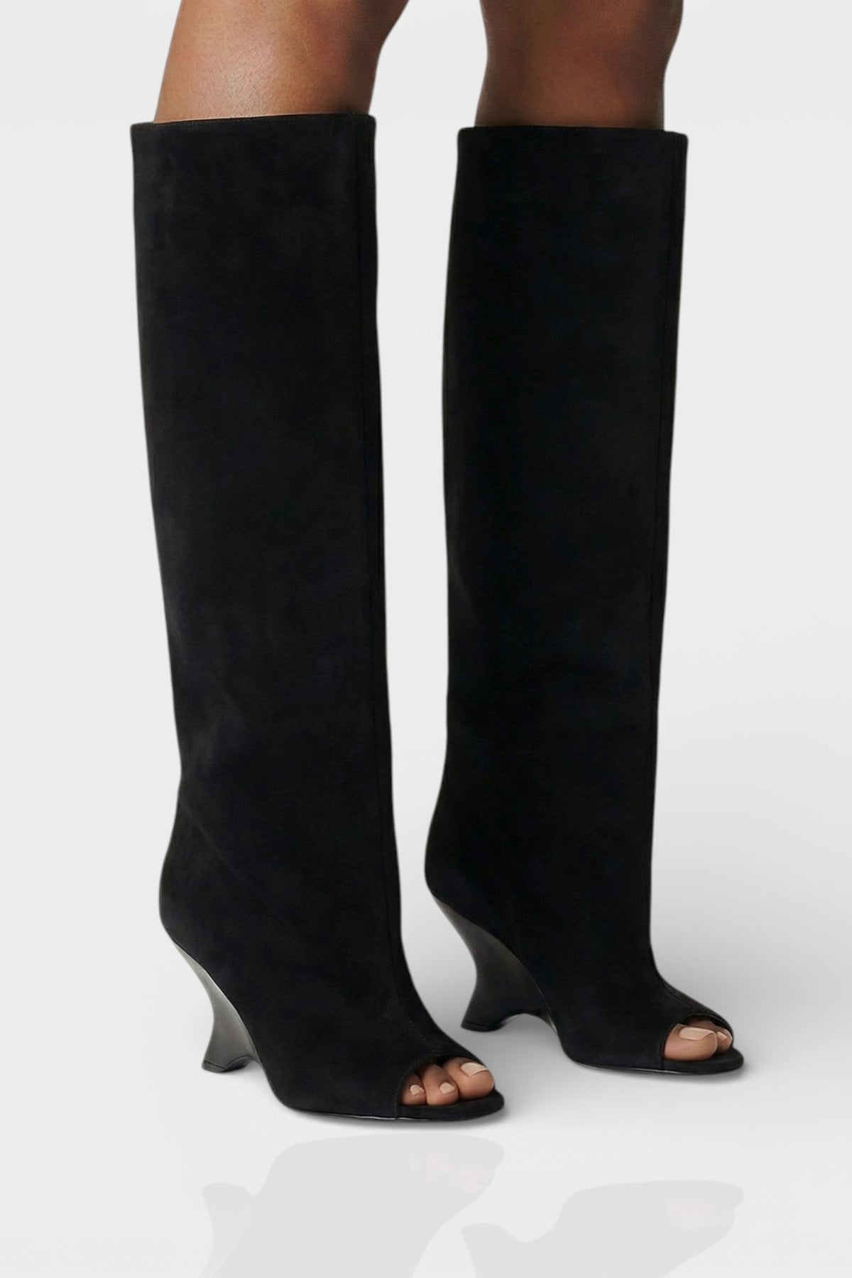 Women's Knee High Boots | Peep Toe Wedge - 4