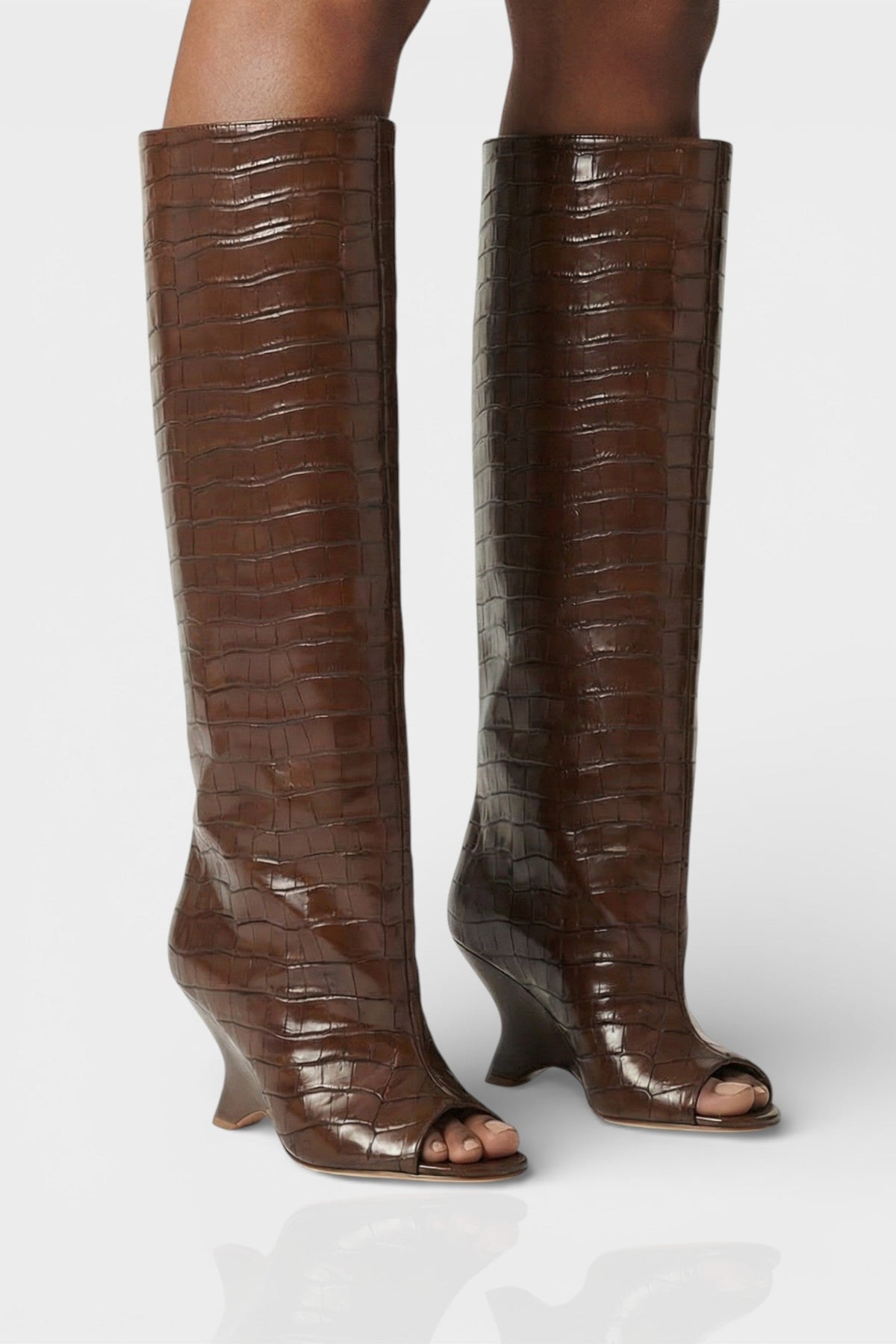 Women's Knee High Boots | Peep Toe Wedge - 5