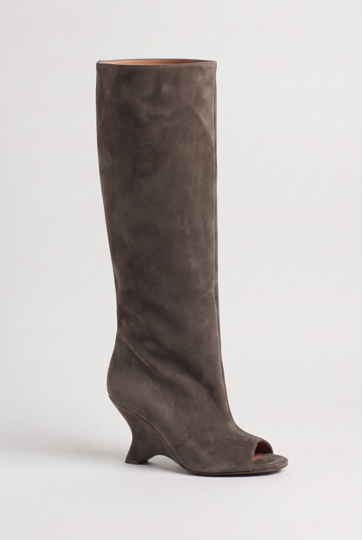 Women's Knee High Boots | Peep Toe Wedge - Brown Suede
