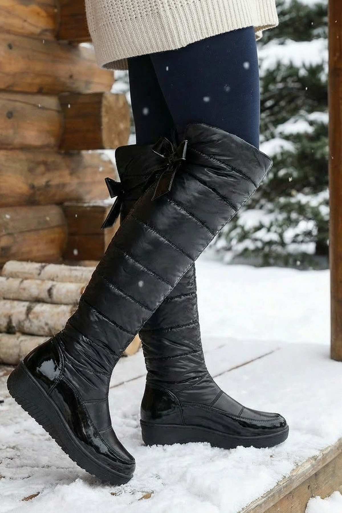 Women's Knee High Boots | Quilted Bow Back - 2