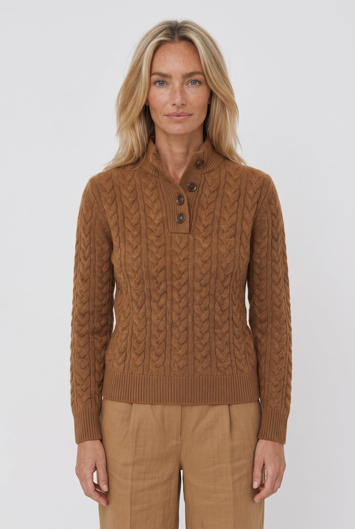 Women's Knitted Jumper | Button Stand Collar - Vintage