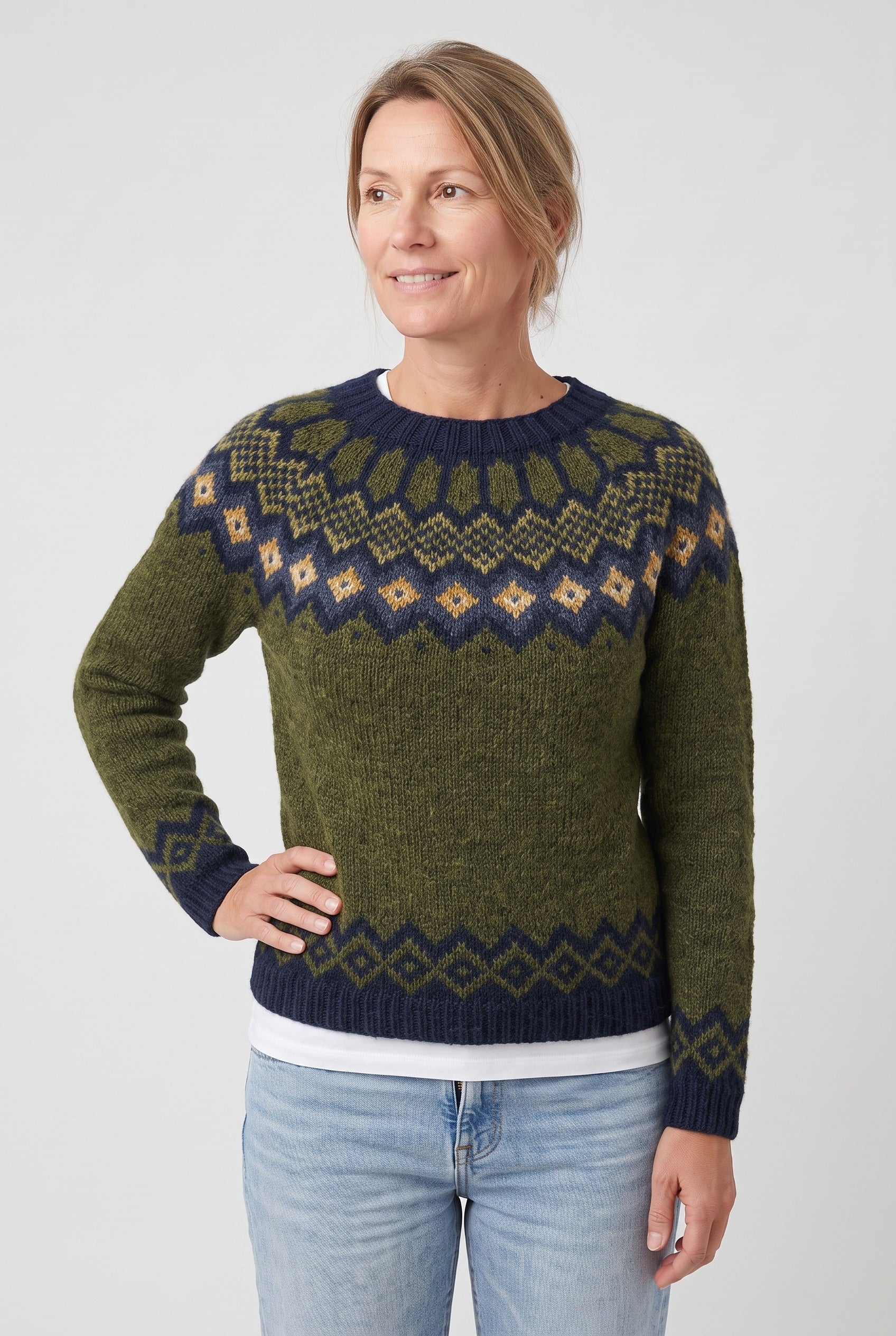 Women's Knitted Jumper | Nordic Geometric - Army Green