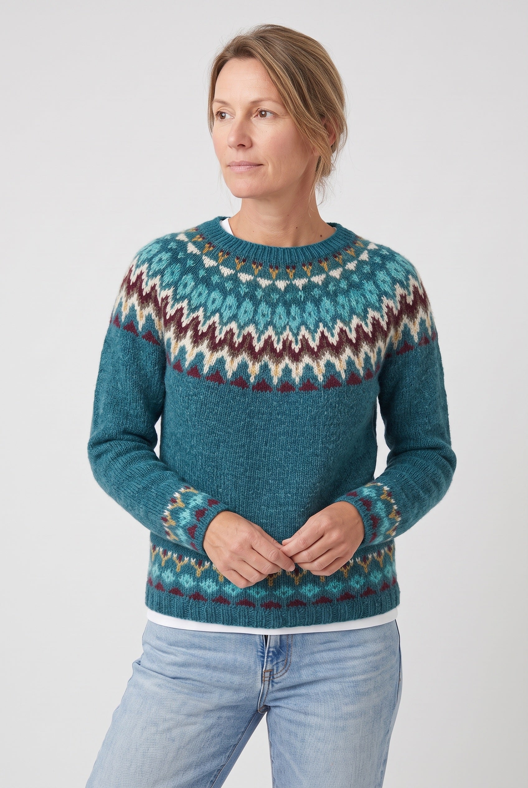 Women's Knitted Jumper | Nordic Geometric - Blue
