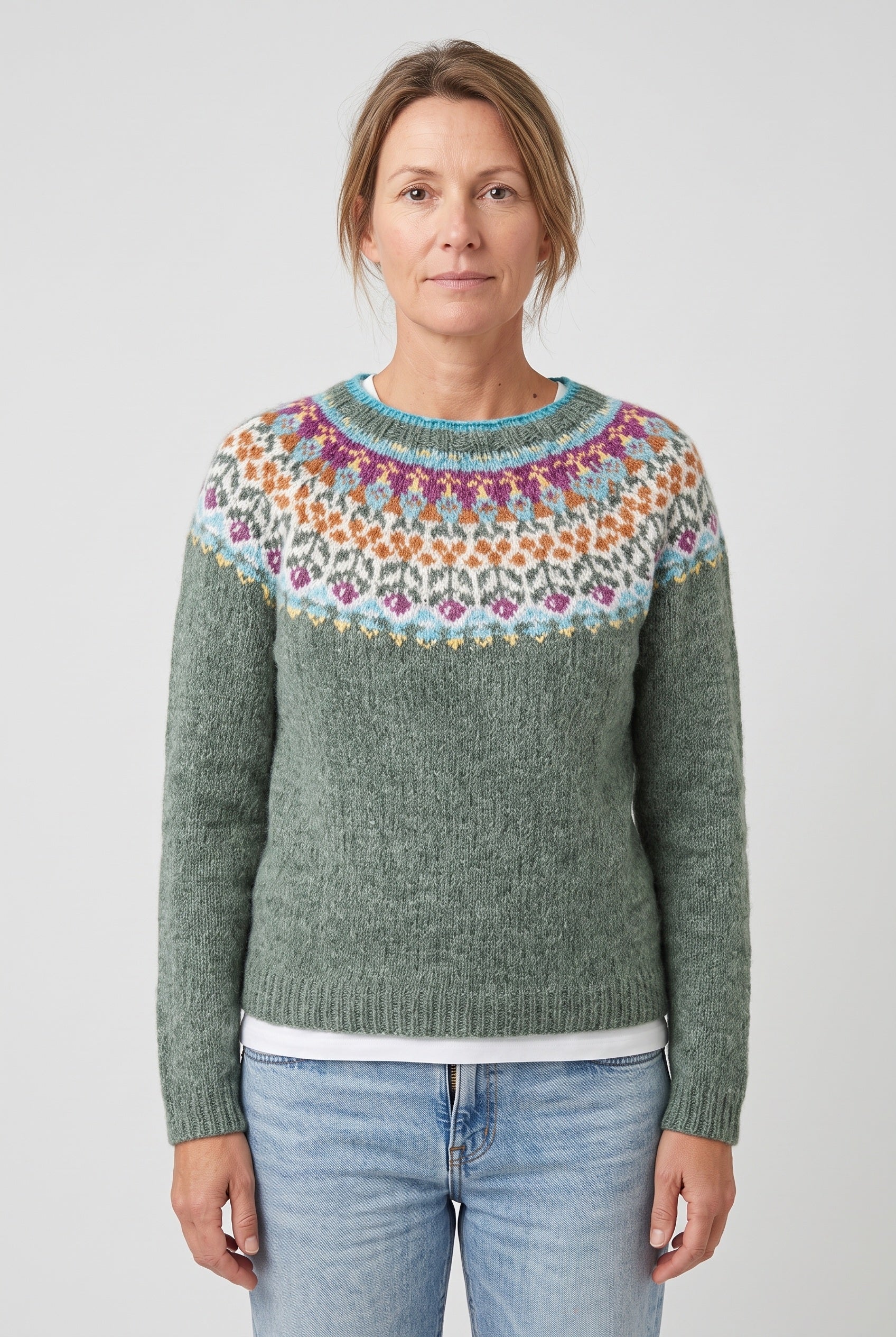 Women's Knitted Jumper | Nordic Geometric - Green