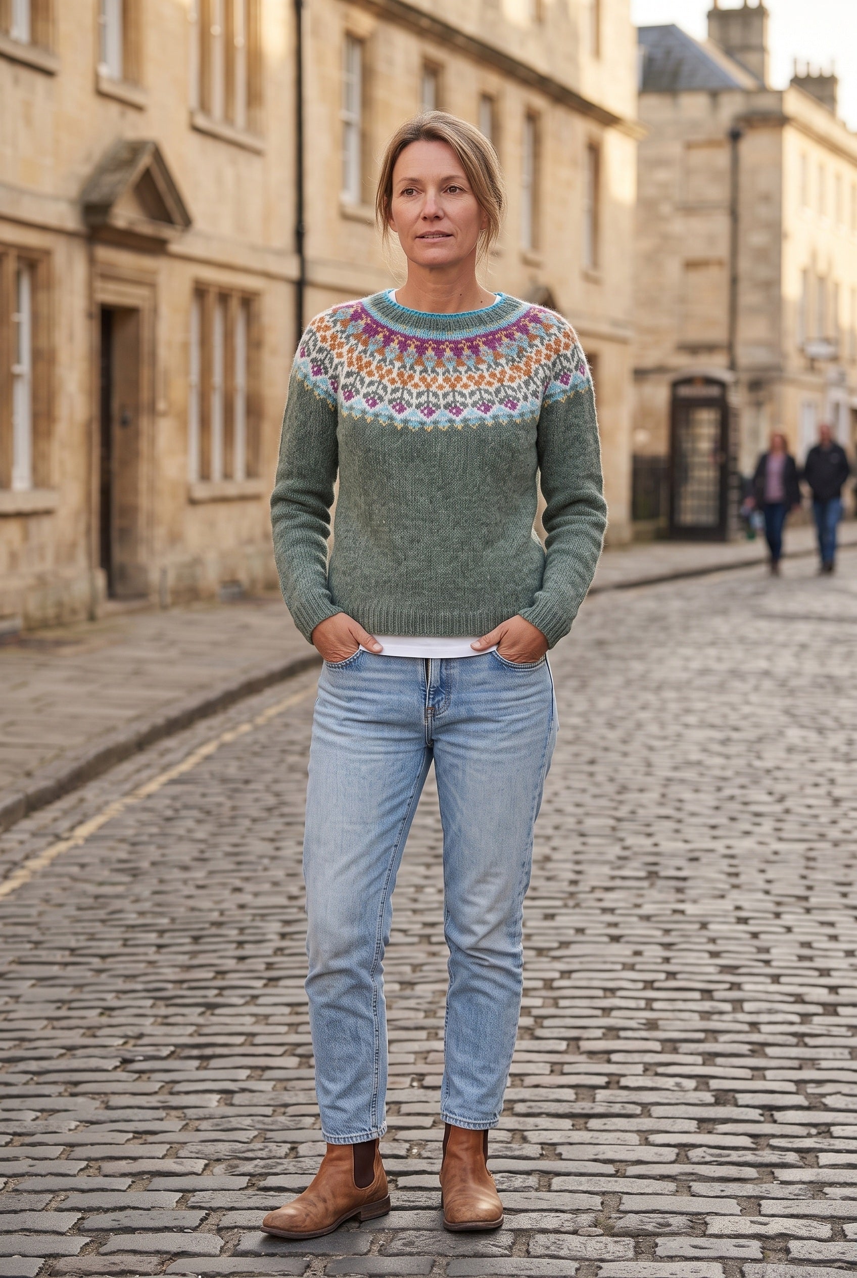 Women's Knitted Jumper | Nordic Geometric - Green lifestyle