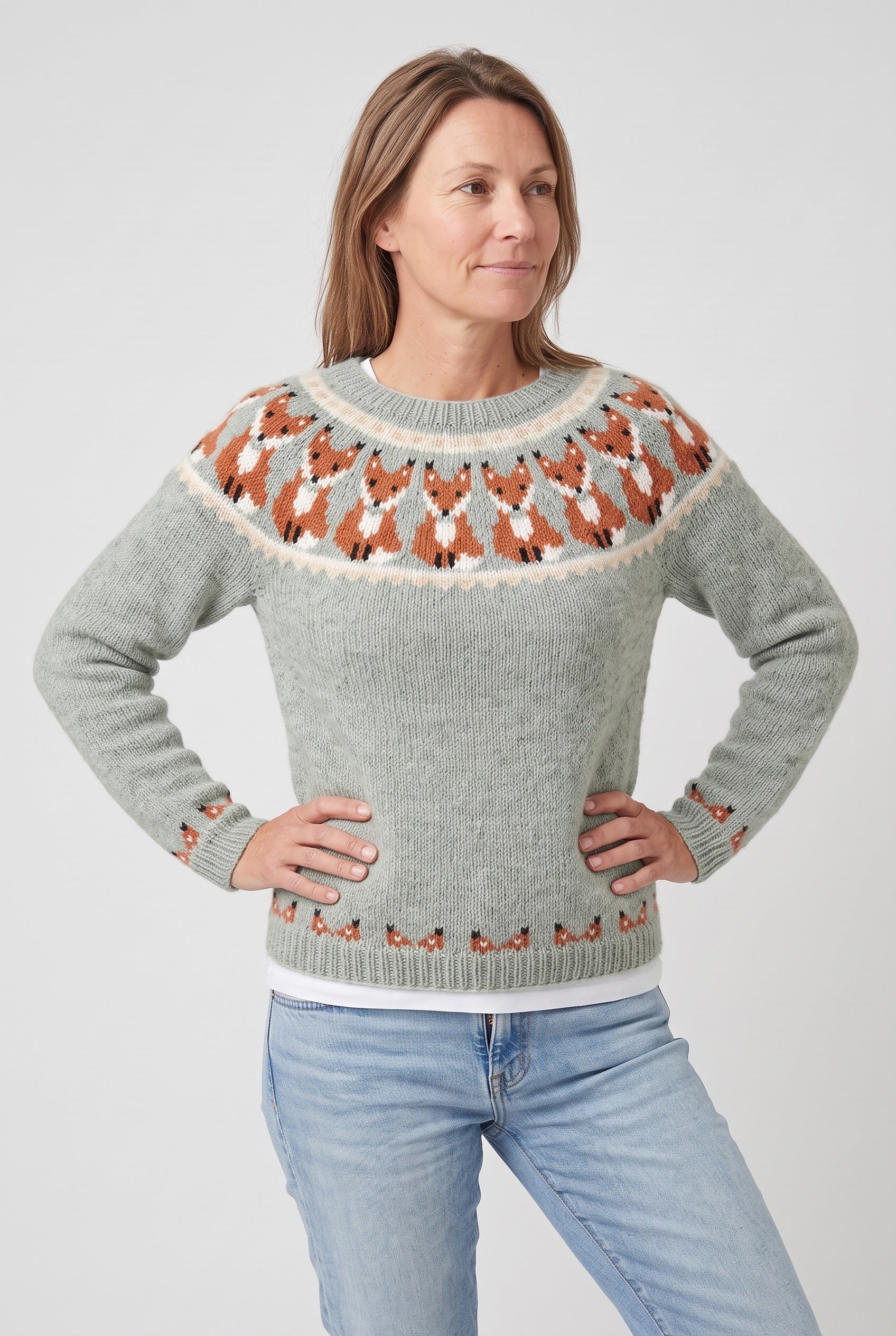 Women's Knitted Jumper | Nordic Geometric - Light Green