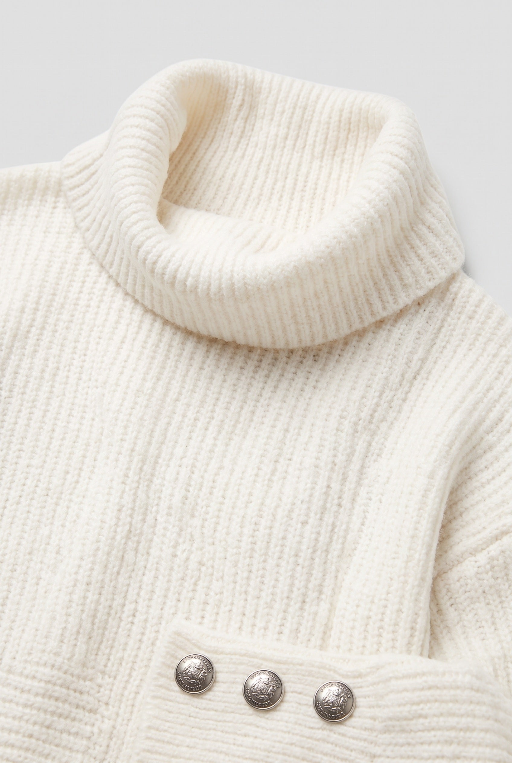 Women's Knitted Jumper | Roll Neck Button Cuff - White detail