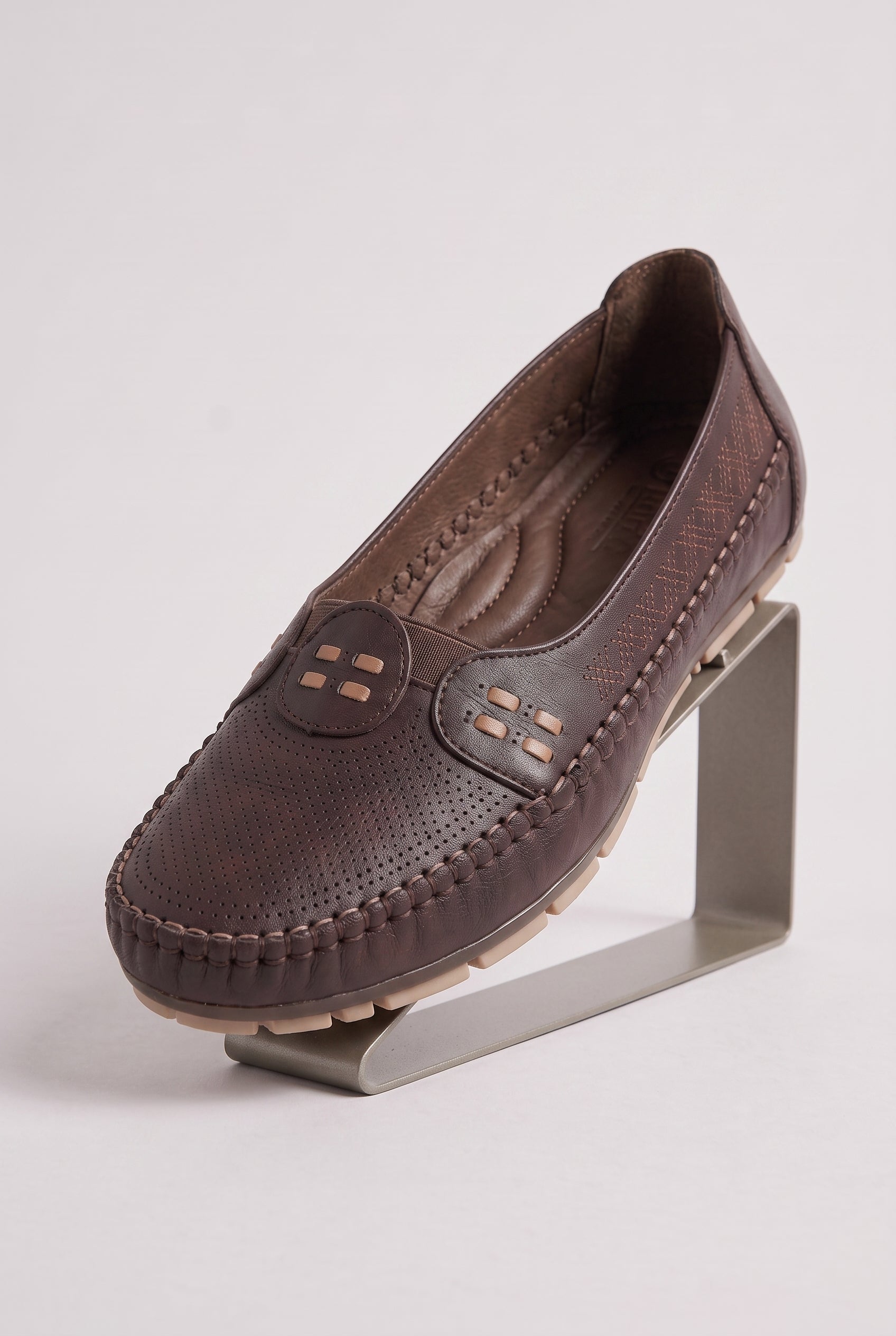 Women's Loafers | Hand-Stitched with Cushioned Insole - Dark Brown detail