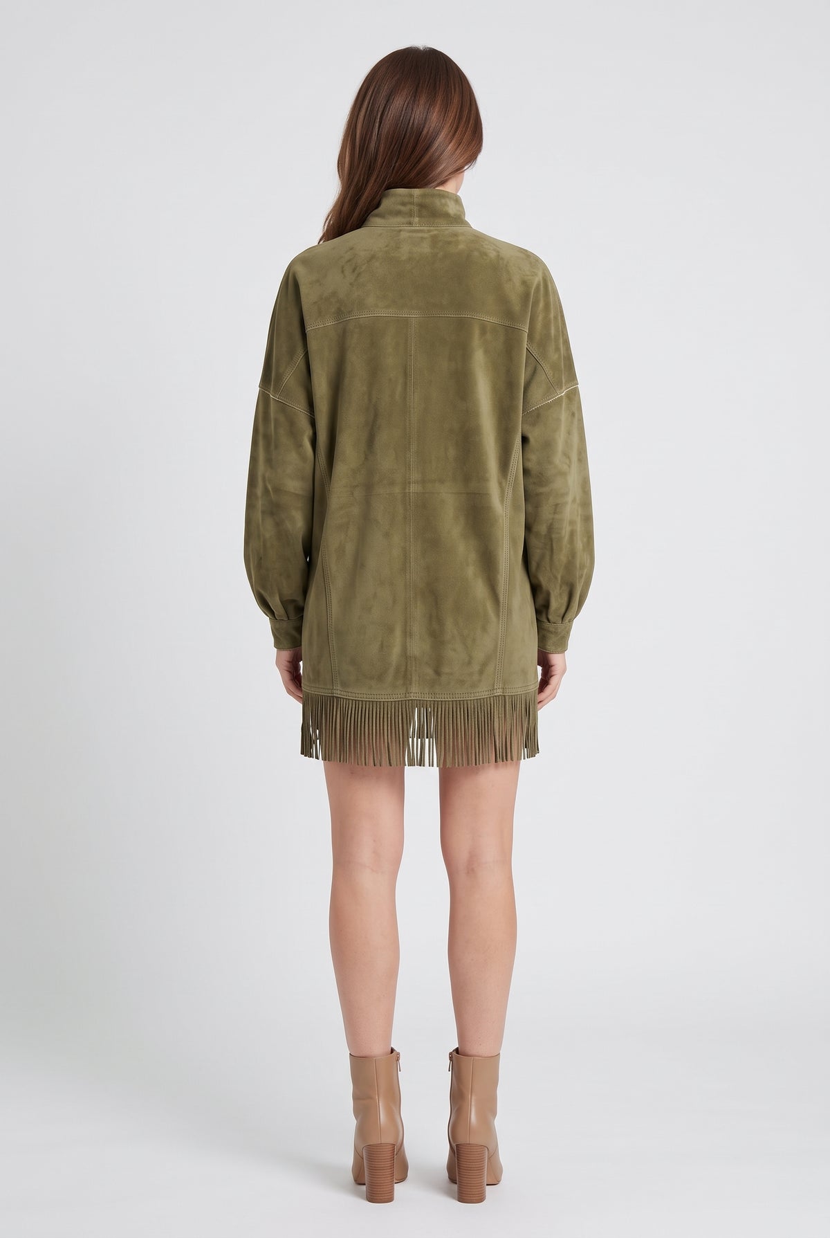 Women's Long Sleeve Dress | Suede-Look Tassel Hem - 2