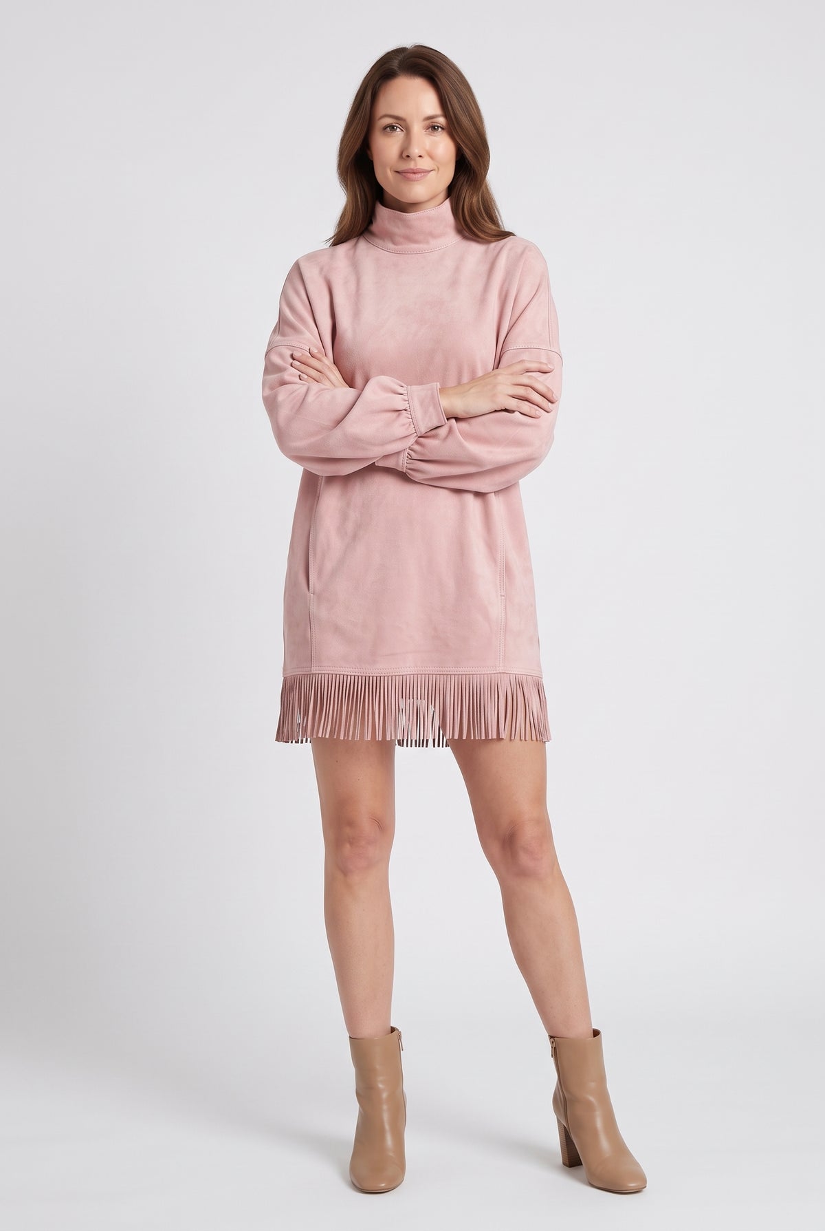 Women's Long Sleeve Dress | Suede-Look Tassel Hem - 7